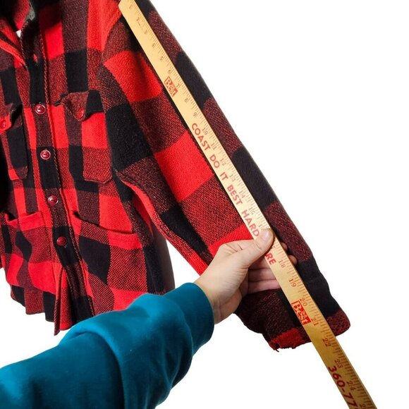 Woolrich Vintage 90s Red Buffalo Plaid Wool Barn Coat Chore Jacket Cabincore L - Picture 15 of 16